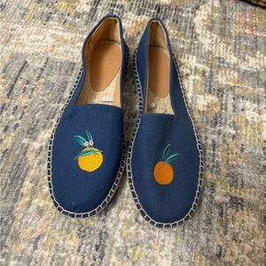 JCrew NEW novelty print embroidered navy Blue Espadrilles